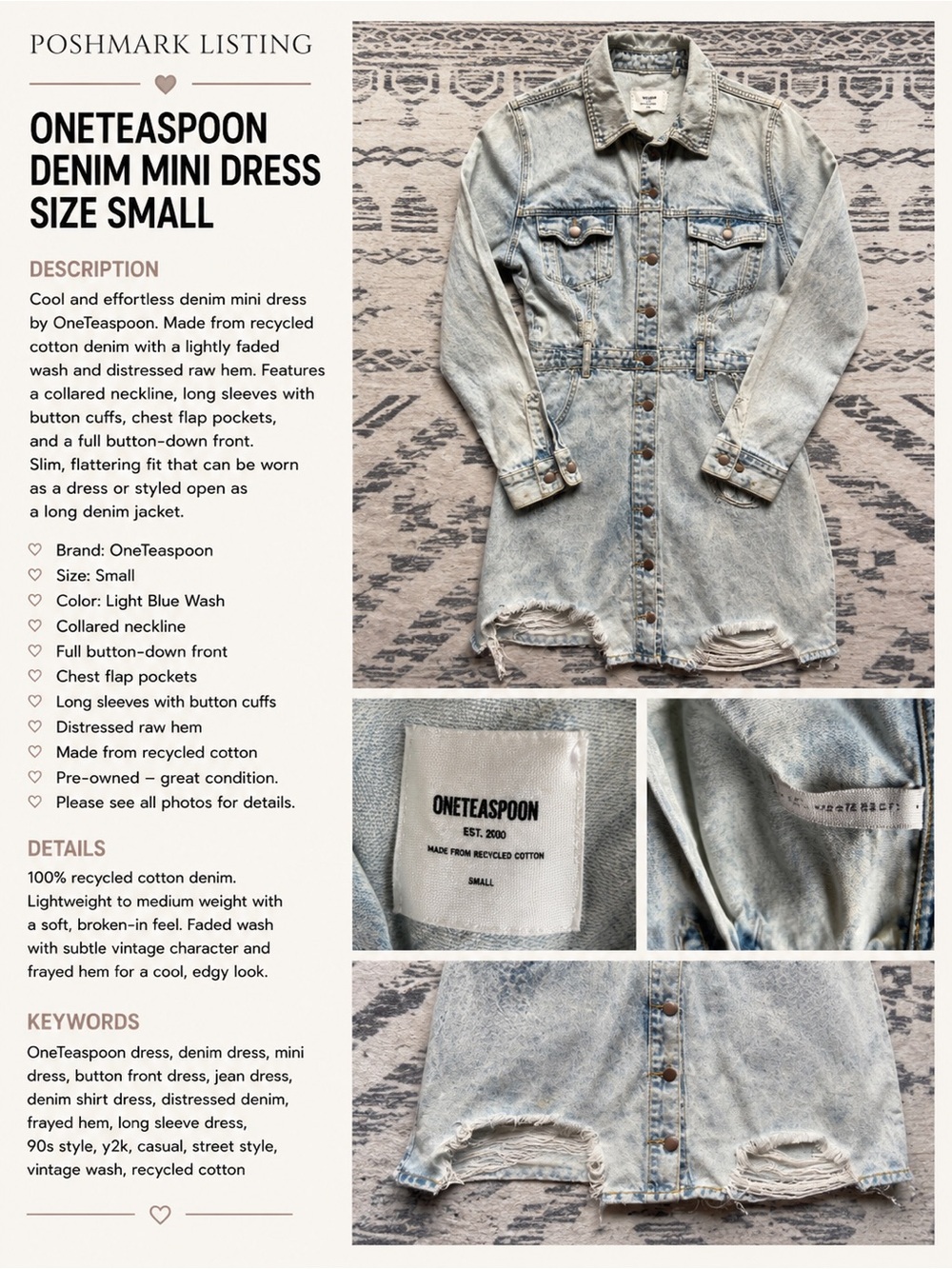 One Teaspoon Light Blue Wash Denim Mini Dress